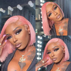 Light Pink Human Hair 13x4 HD Lace Closure Glueless Pre Plucked Bob Wig