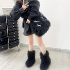 Womans Handbag And Shoes Set Furry Tote Criss Cross Design Bag With Plush fur boots