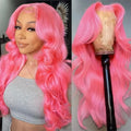 Bubble Gum Pink Bright Body Wave Pre Plucked Natural Hairline Human Hair Lace Front Wig