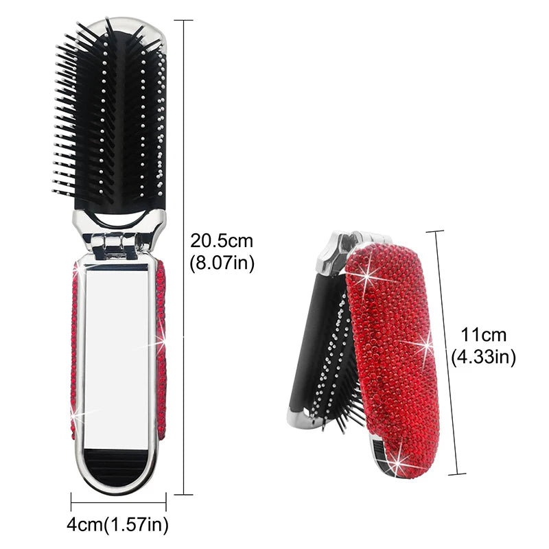 Travel Size Rhinestone Portable Comb Mirror Combo Bling Travel Pocket Styling Tool