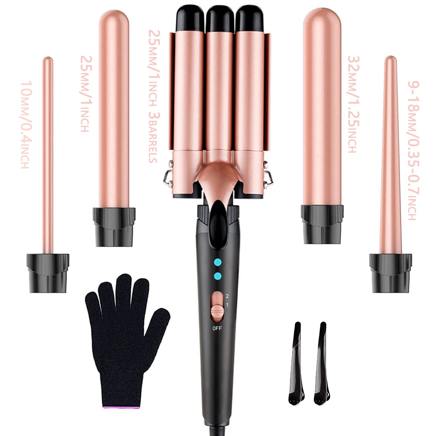 Hair Waver 5 in 1 Curling Iron Detachable Hair Crimper Fast Heating 0.4-1.25 Barrel Hair Styler
