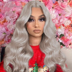 Synthetic Ash Blond Silver Grey Woman's Wig Glueless Body wave Wig 13x3.5 Closure