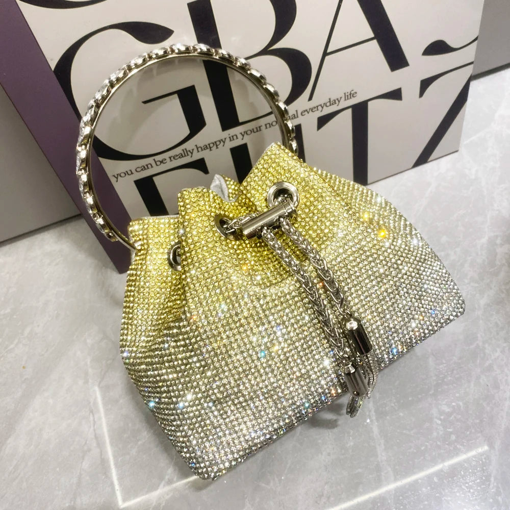 Rhinestone Clutch Purse Trending Handbags Crystal Bucket Shoulder Medium Shiny Bag