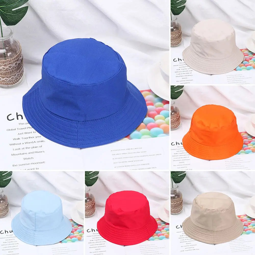 Childrens Summer  Bucket Hat Fisherman’s Cap Sun Protection Solid Color Breathable Cap