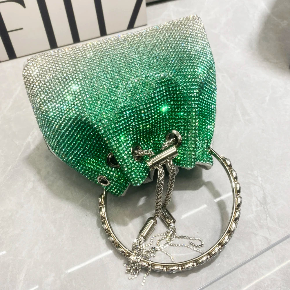 Rhinestone Clutch Purse Trending Handbags Crystal Bucket Shoulder Medium Shiny Bag