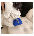 Solid Color Rhinestone Drawstring Crossbody Medium Bucket Bag Clutch Purse For Woman