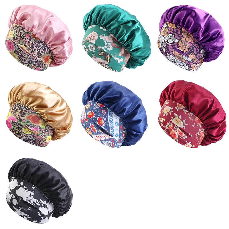 Womans Floral Print Silk Bonnet Sleeping Satin Unisex Hair Night Cap