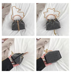 Solid Color Rhinestone Drawstring Crossbody Medium Bucket Bag Clutch Purse For Woman