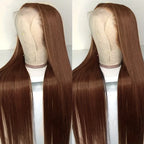🔥Chocolate Brown Straight Transparent Lace Pre-Plucked 13x4 4x4 Lace 180% Density Frontal Human Hair Wig