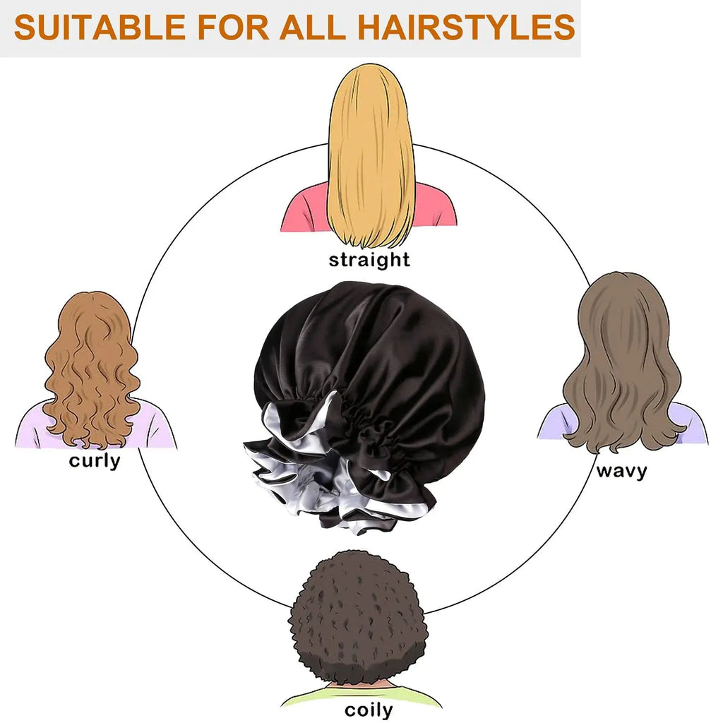2 Pcs Reversible Double Sided Silky Bonnet Womans Kids Matching Bonnet Sleep Cap Set
