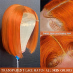 Ginger Orange Brazilian Bob Wig Bone Straight 180% 150% Density 13x4 Human Hair HD Lace Front Wig