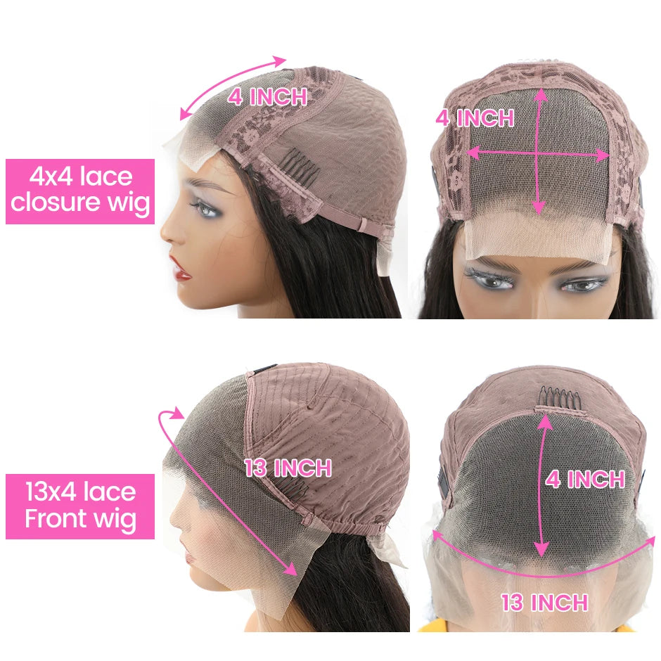 🔥Chocolate Brown Straight Transparent Lace Pre-Plucked 13x4 4x4 Lace 180% Density Frontal Human Hair Wig