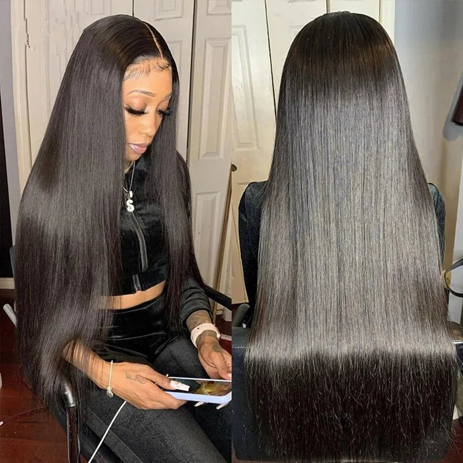🔥Natural Black Brazilian Bone Straight HD Lace Front Human Hair Ready To Wear Glueless Wig
