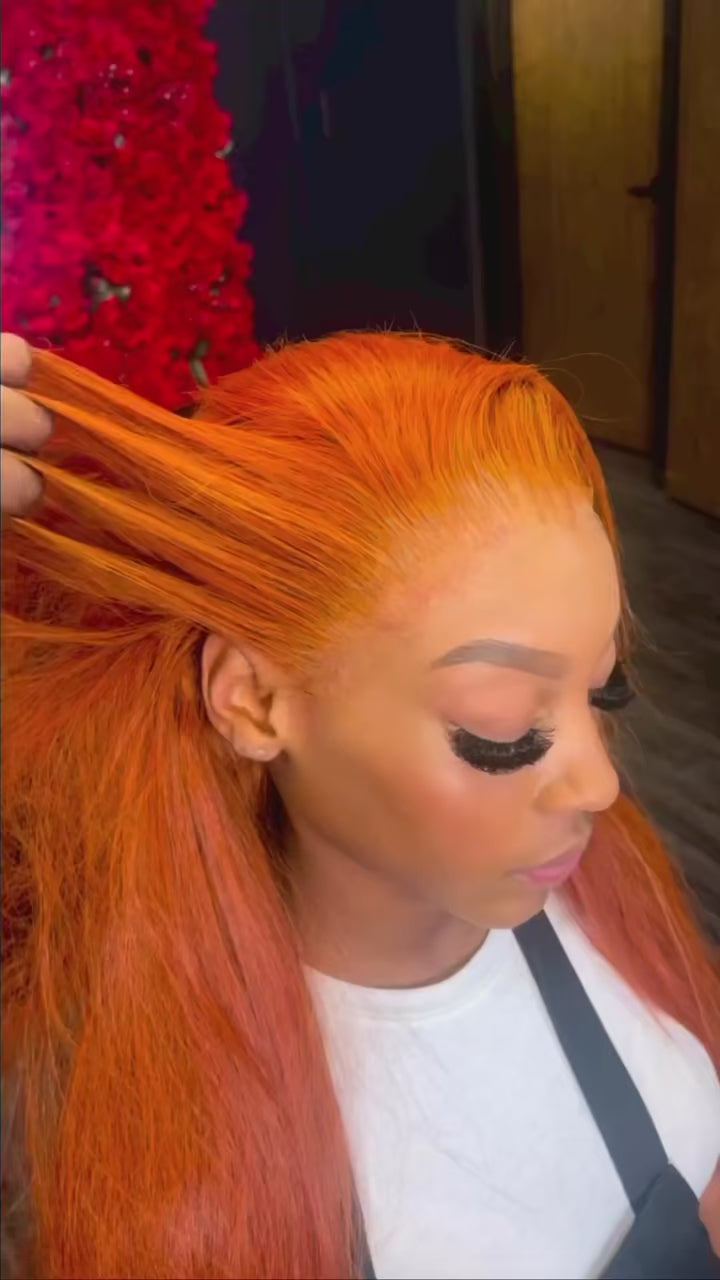 🔥Ginger Orange Straight Human Hair HD Lace Brazilian Human Hair Wig