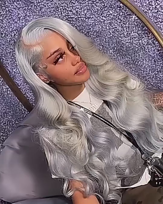 Silver Grey Body Wave 180% Density Human Hair Brazilian HD Lace Wig