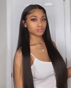 🔥Natural Black Brazilian Bone Straight HD Lace Front Human Hair Ready To Wear Glueless Wig