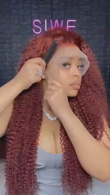 Human Hair Pre Plucked Reddish Brown Jerry Curl HD Transparent Lace 250% Density Wig