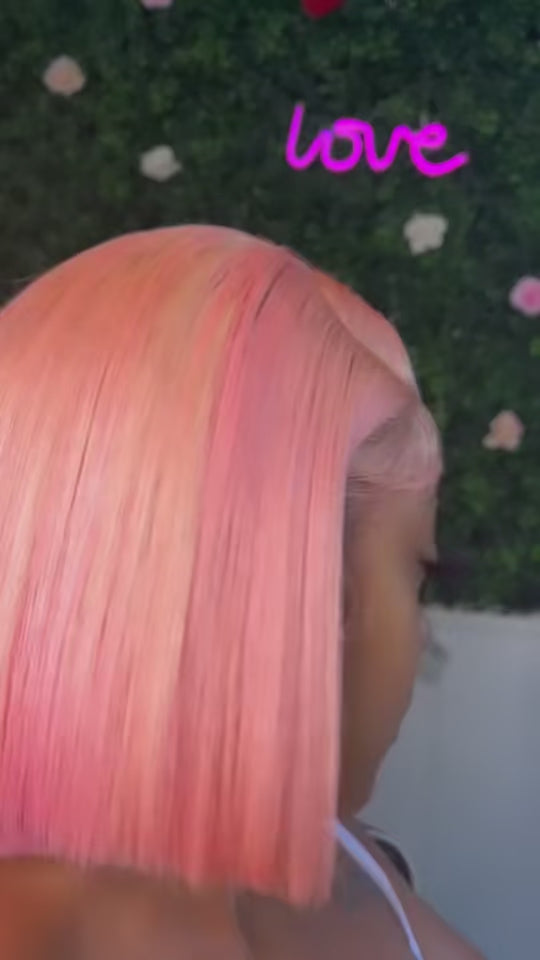 Light Pink Human Hair 13x4 HD Lace Closure Glueless Pre Plucked Bob Wig