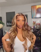 Honey Blond Highlight Body Wave Brazilian Hair 150% 180% Density Human Hair Wig