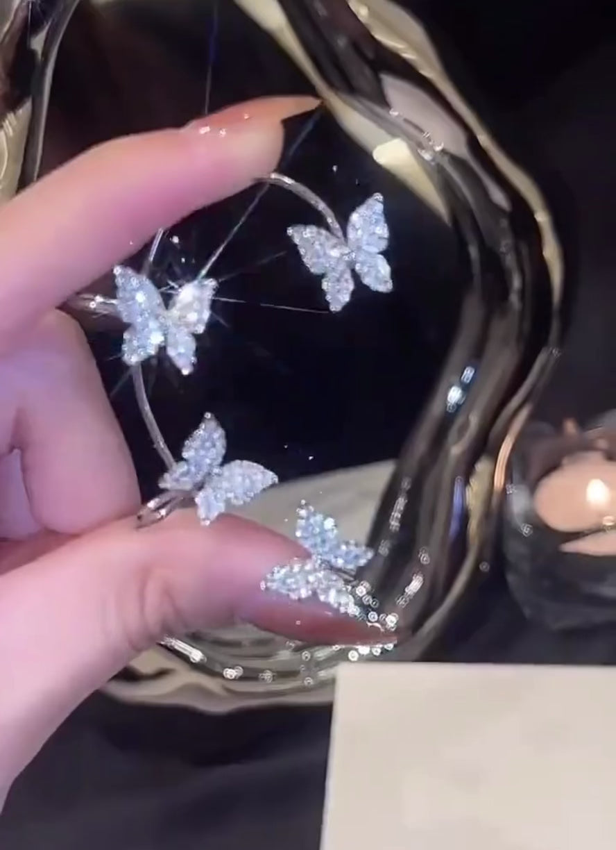 1 Pcs Cute Faux Ear Piercings Gold Silver Metal Rhinestone Butterfly Ear Decoration  Cuff Clip Jewelry