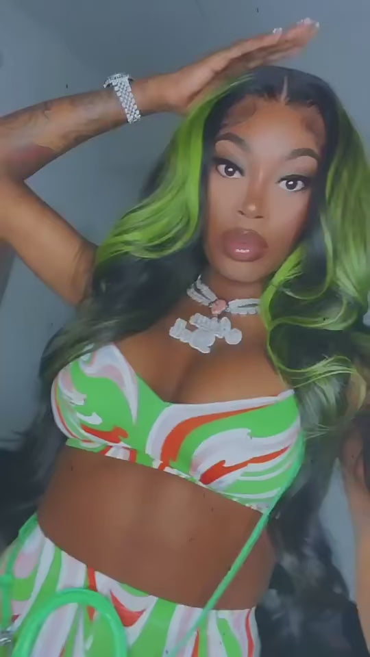 Highlight Green Body Wave Human Hair Lace front HD Frontal Remy Hair Wig