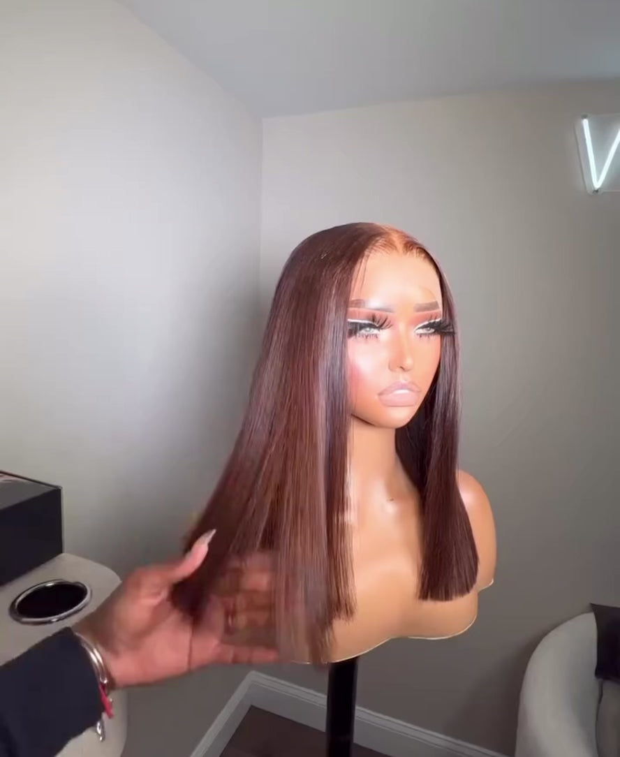 Short Bob Chocolate Brown #4 Brazilian Human Hair 13x4 Lace Front Wig
